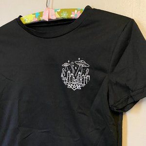 UFO Tattoo Flash Design Black Crop Tee